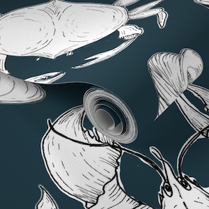 Peel and Stick Removable  Wallpaper-Hand Drawn - Eco-friendly -Lobster-Crabs-Shells-Beach