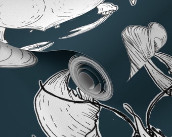 Peel and Stick Removable  Wallpaper-Hand Drawn - Eco-friendly -Lobster-Crabs-Shells-Beach