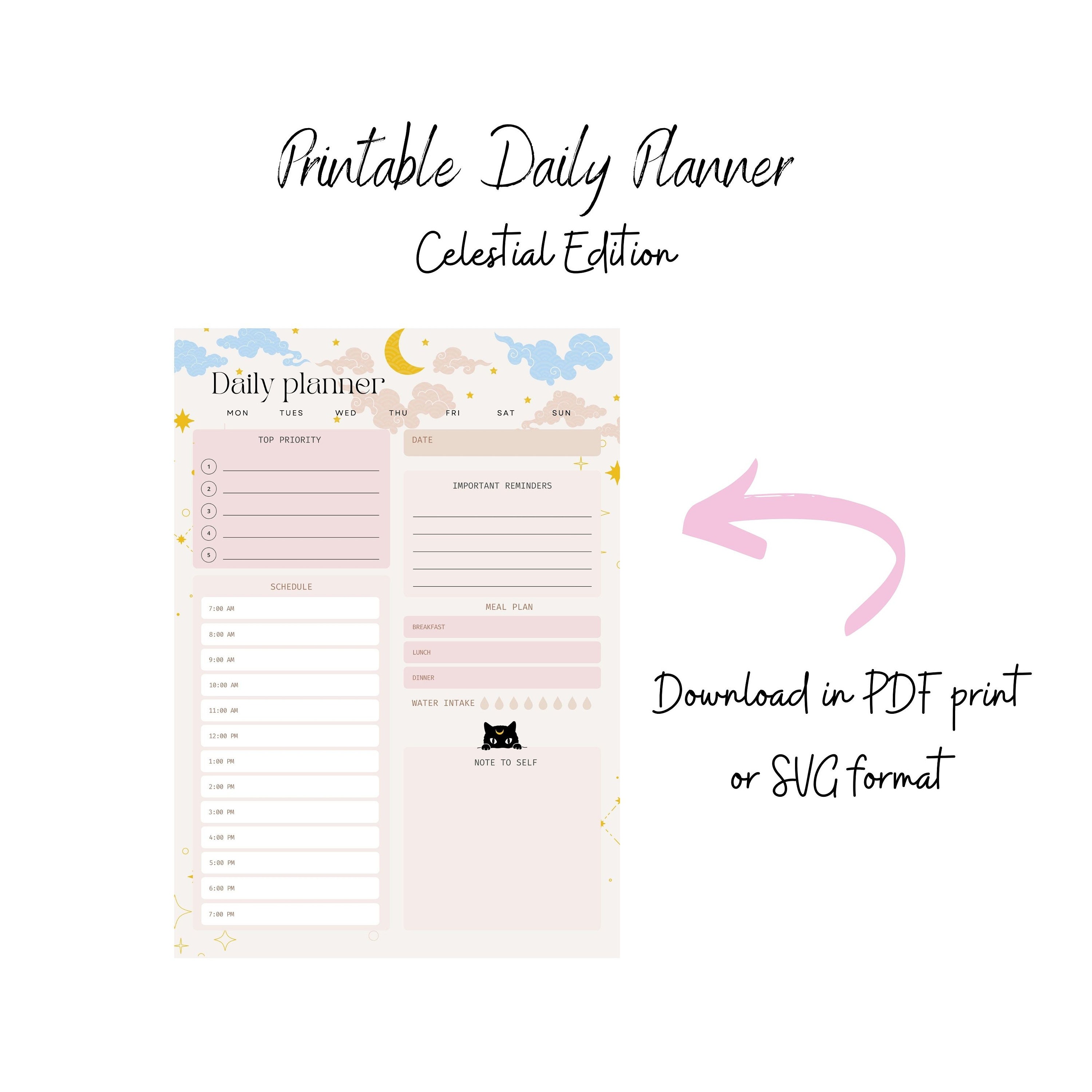 Cute Celestial Daily Planner | Printable Stationery | Instant Download ...