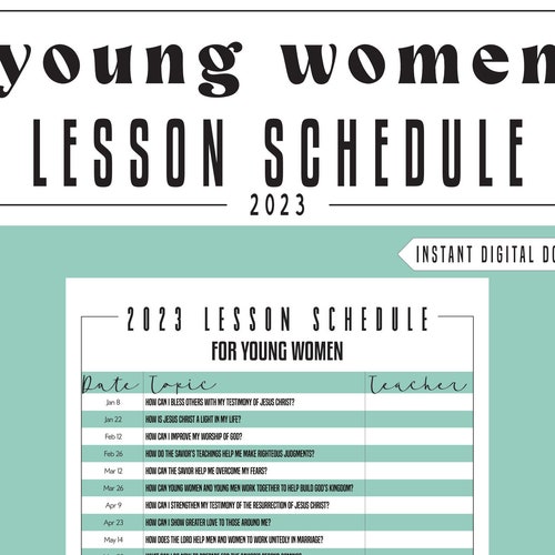 Young Women Lesson Schedule Come Follow Me 2023 Etsy