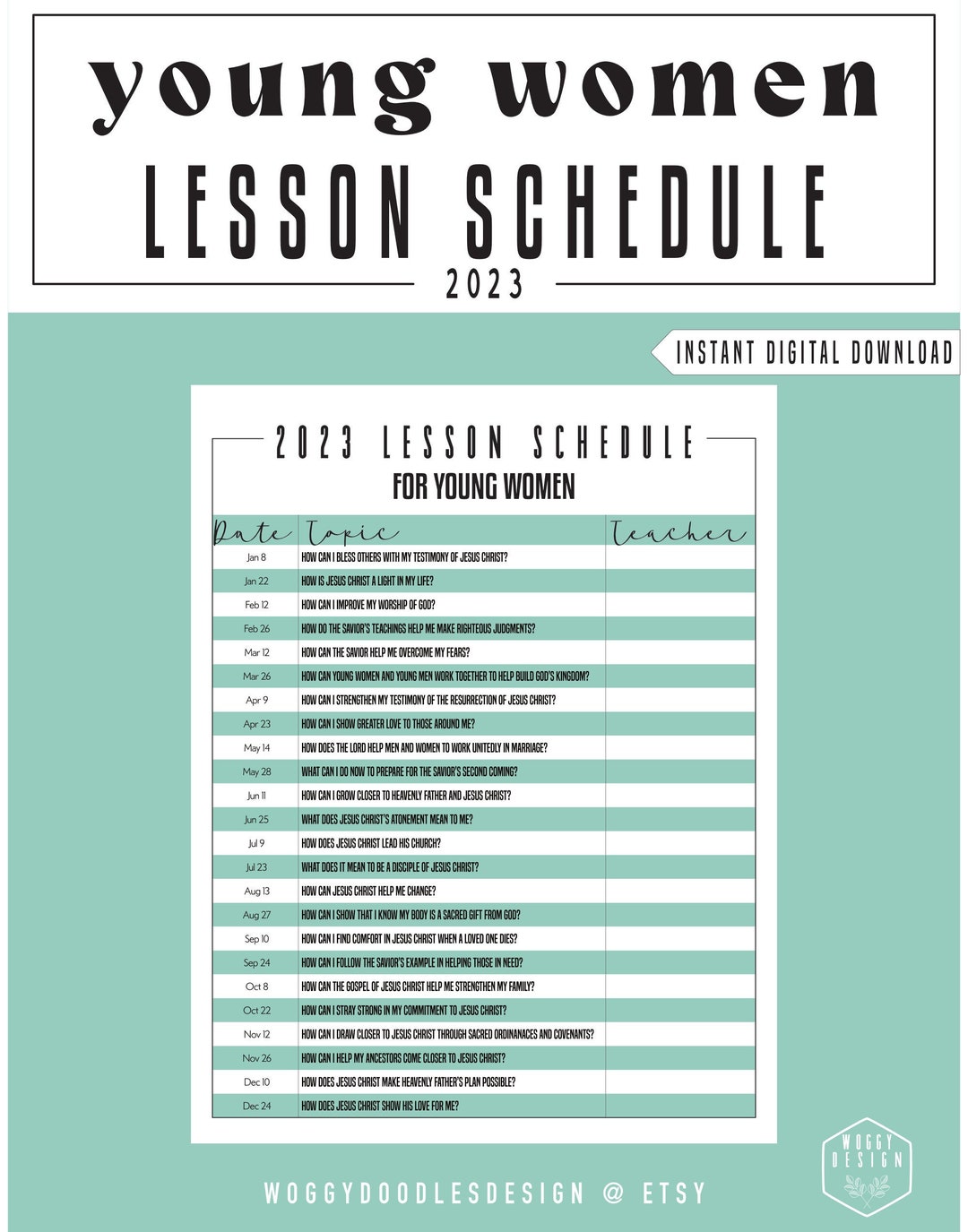 Young Women Lesson Schedule Come Follow Me 2023 Etsy