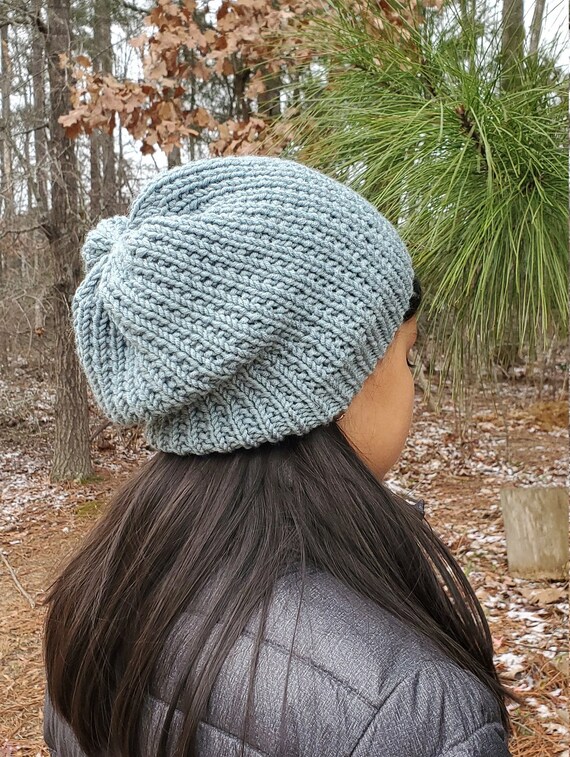 Knit Winter Hat, Handknitted Beanie, Blue Hat, Warm Winter  display picture 3