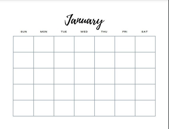 Blank Calendar Printable | Etsy