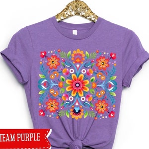 Hispanic heritage shirt, boho floral shirt, colorful flowers shirt, Mexican otomi top, Mexican mom shirt, floral folk art tee, gift for her
