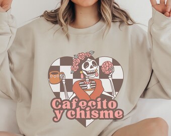 Cafecito y Chisme Sweatshirt: La Catrina, Concha, Hispanic Heritage