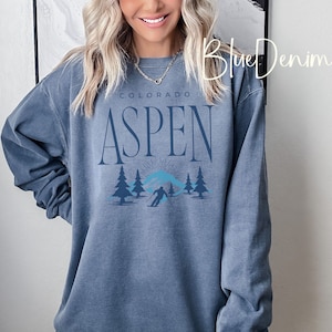 Aspen comfort colors sweatshirt, retro Aspen Colorado design pullover, unisex skiing crewneck, ski lover gift, matching ski trip sweatshirts