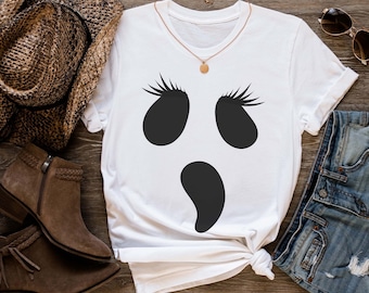 Girl ghost with eyelashes shirt, women’s screaming  ghost tee, cute halloween face top, y2k Halloween costume shirt, spooky season apparel