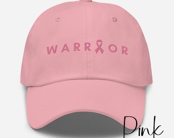 Casquette de guerrière cancéreuse, chapeau de cancer du sein pastel, chapeau de guerrier brodé, cancer du sein, patiente du cancer, chapeau de chimio, chapeau de ruban rose