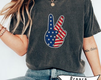 Retro USA Flag Peace Sign Comfort Colors Tee - 4th of July Shirt