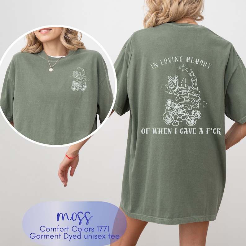 Sarcastic no more fucks to give Comfort Colors Shirt, Gothic floral Skeleton hand shirt, adult humor gift, zero f*cks to give funny tshirt zdjęcie 4