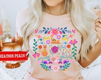 Floral Dog and Cat Shirt: Mexican Folk Art Animal lover Tee, dog mom gifts