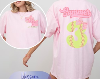 Custom Softball mom shirt, personalized softball bow comfort colors t shirt,  gift for t mom, softball player name t-shirt, game day outfit