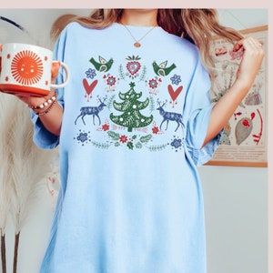 Comfort colors Scandinavian Christmas shirt folk art tshirt botanical shirt hygge gift aesthetic clothes Nordic Christmas gift Cottagecore image 5