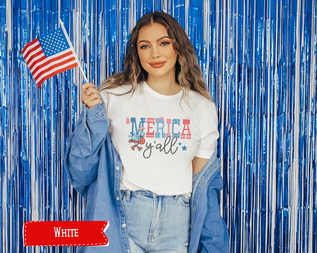 Women's 'Merica Yall' Patriotic T-Shirt - Funny Fourth Of July Cowboy Tee For Ladies