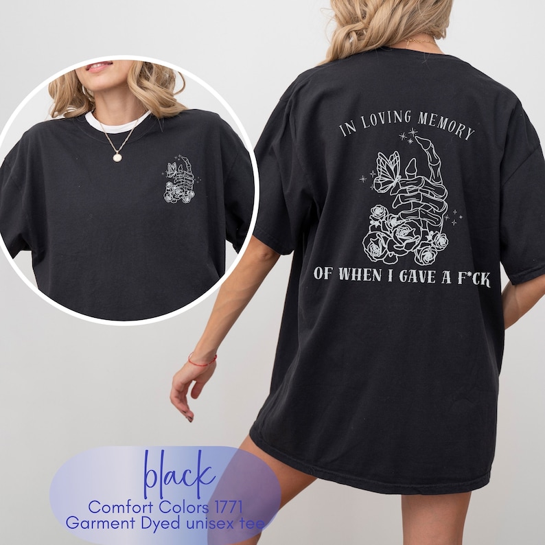 Sarcastic no more fucks to give Comfort Colors Shirt, Gothic floral Skeleton hand shirt, adult humor gift, zero f*cks to give funny tshirt zdjęcie 2