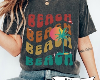 Retro Beach T-Shirt: Comfort Colors Groovy Tropical Sunset Tee