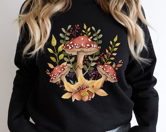 Botanical Mushroom Sweatshirt: Cottagecore Vintage Style