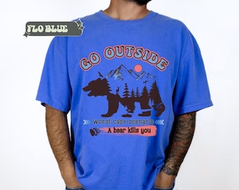 Go outside comfort colors shirt, men’s funny camping t shirt, unisex outdoor adventures graphic tee, grizzly bear shirt, retro hiking tshirt