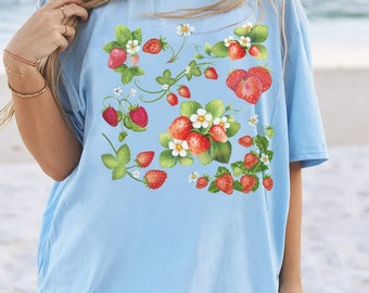 Strawberry Vine Comfort Colors T-Shirt: Cottagecore Summer Tee
