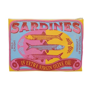 Sardines tin mini cosmetic bag, tinned fish accessory clutch, trendy sardines mini bag, sardines zipper pouch, retro sardine pencil case