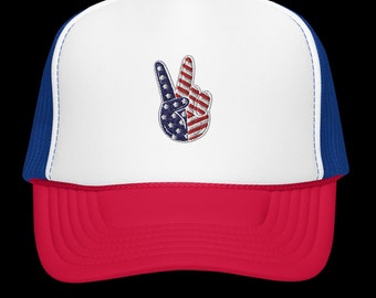 USA - America - Red White & Blue - Peace Sign Trucker Hat - Etsy display picture 1