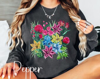 Floral Comfort Colors Long Sleeve Shirt: Watercolor Botanical Tee