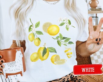 Lemon Print T-Shirt: Vintage Citrus Botanical Tee, Cottagecore Style
