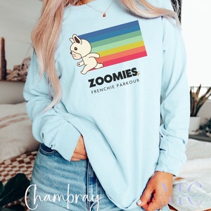 Retro Frenchie shirt, frenchie zoomies tee, dog zoomies tshirt, vintage french bulldog comfort colors long sleeve shirt, frenchie lover gift