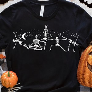 Halloween Skeleton yoga shirt, yoga poses shirt, funny yoga, namaste spooky tshirt, funny skeletons tshirt, skeleton yogis, fall yoga shirt