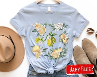Lemon Print Shirt: Vintage Botanical Graphic Tee, Cottagecore Style