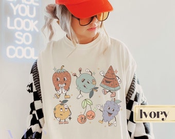 fruit cartoon shirt, comfort colors produce shirt, groovy fruit tshirt, vintage fruits tee, cartoon fruit tee, retro preppy food characters