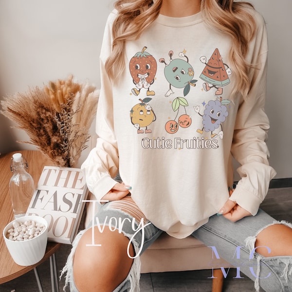 Retro fruit shirt, long sleeve comfort colors produce shirt, cutie fruities tshirt, vintage fruits tee, cartoon fruit tee, retro characters