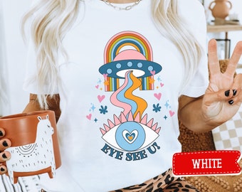 Funny UFO Graphic Tee: Y2K Pastel Alien Shirt