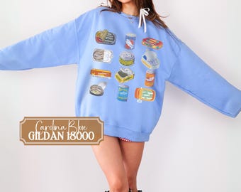 Y2K Sardine sweatshirt, sardines tin crewneck, sardine graphic sweatshirt, trendy sardine apparel, retro coastal sweater, vintage sweatshirt