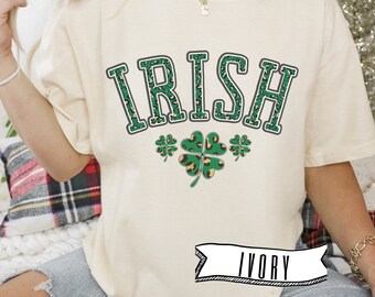 Comfort Colors Irish Varsity Shirt: Green Leopard St Patricks Day tee