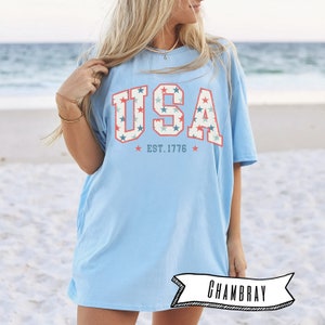 USA stars comfort colors shirt, usa graphic tee, 4th of july shirt, USA 1776 stars graphic tee, 4th of July apparel, preppy usa varsity tee