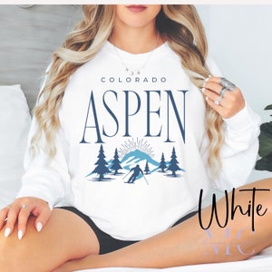 Aspen ski long sleeve shirt, retro aspen Colorado comfort colors shirt, apres shirt, winter skiing t shirt, ski lover gift, ski trip shirts