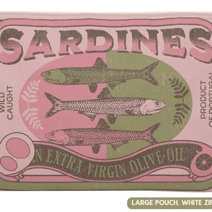Mini bolso de cosméticos en forma de lata de sardinas, clutch con accesorio de pez en forma de lata en tonos pastel, mini bolso de sardinas de moda, estuche con cremallera en forma de sardinas, estuche retro en forma de lata de sardinas