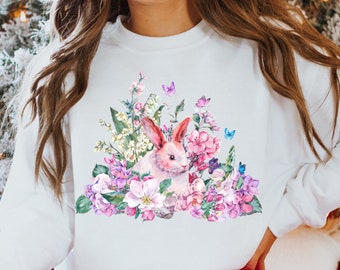 Cottagecore Bunny Rabbit Sweatshirt, retro Easter Sweater, spring floral sweatshirt, watercolor Easter bunny sweatshirt, Easter gift for her