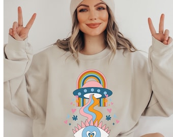Retro UFO Sweatshirt: Groovy Third Eye Alien Sweater