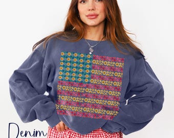 Wildflower American Flag Comfort Colors Sweatshirt, Boho Dried