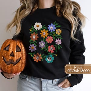Creepy cute floral graphic sweatshirt, Halloween botanical crewneck sweatshirt, scary floral sweater, Halloween flowers graphic sweatshirt