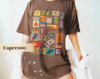 Retro Matchbook Comfort Colors shirt, Vintage match boxes Graphic Tee, grunge match books collage print tshirt, nostalgic matches t-shirt