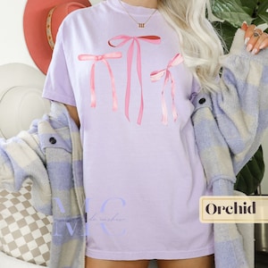 Coquette Pink ribbon comfort colors shirt, preppy bows tee, Cottagecore gift, balletcore shirt, vintage bows tshirt, pink bows oversized tee