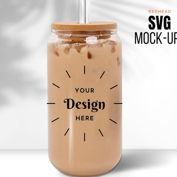 16oz clear Glass Can Cup Mockup | Monstera Mockup | Add your own Design