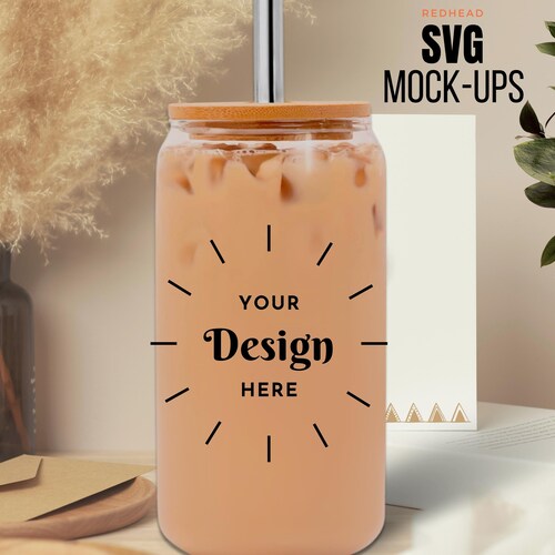 16oz Clear Glass Can Cup Mockup Monstera Mockup Add Your Etsy