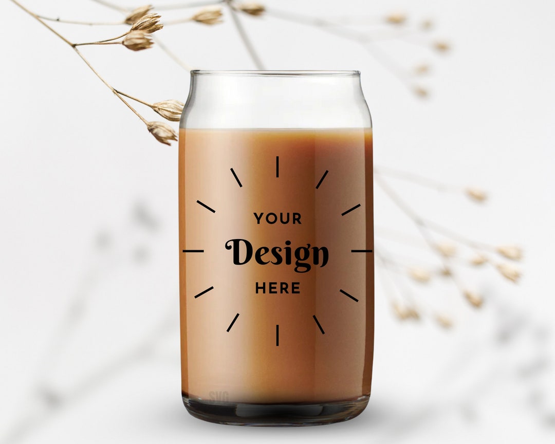 16oz Clear Glass Can Cup Mockup Clean White Mockup Add Your Own Design