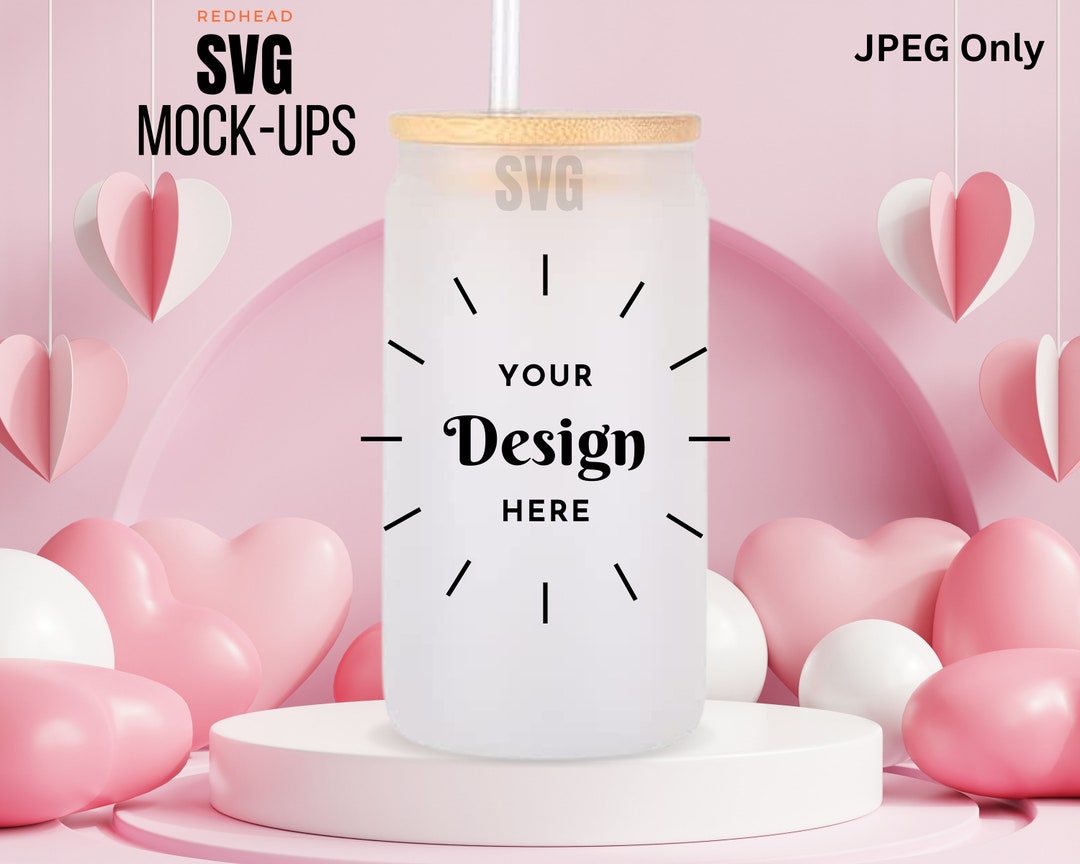 16oz Frosted Glass Can Cup Mockup Valentines Day Mockup Add Your Own