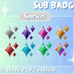 Sparkle Sub Badge Emote Bit in various colours for Twitch, YouTube etc. 8 pc images