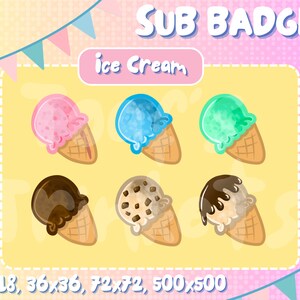 Cute Ice Cream Variety Sub Badge Emote Bit in various colours for Twitch, YouTube etc. 6 pc images